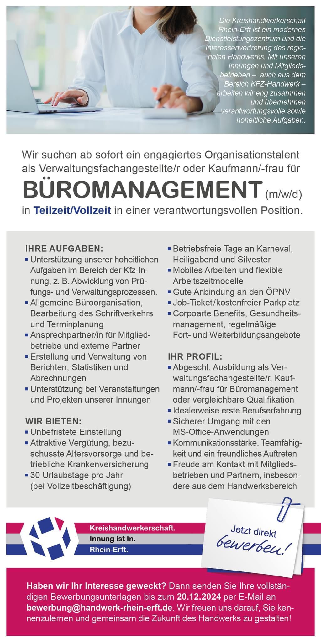 Stellenanzeige Büromanagement